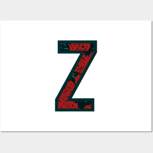 Modern Rose Floral Initial Name Alphabet - Letter Z Posters and Art